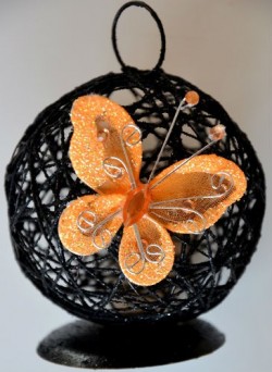 Grand papillon en organza ORANGE FLUO avec strass et paillettes