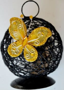 Grand papillon en organza JAUNE avec strass et paillettes