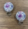 Attache tétine en BOIS - fleur bleue
