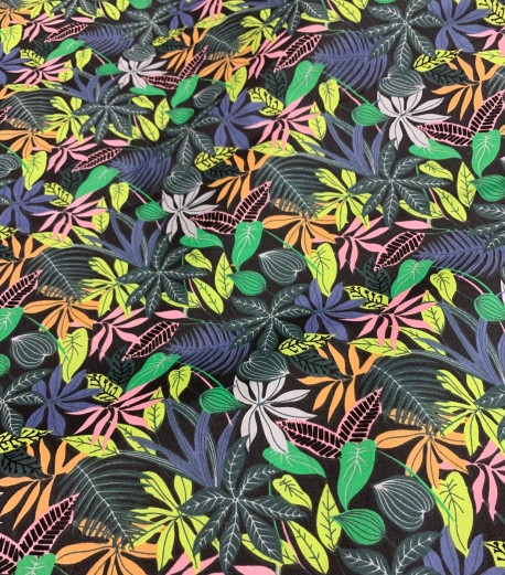 Popeline de coton - motif "FLOWER" jungle