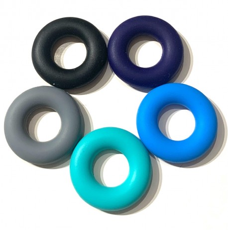 5 anneaux de dentition silicone - tons bleus