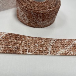 Ruban gros grain "Traits de fleurs" marron