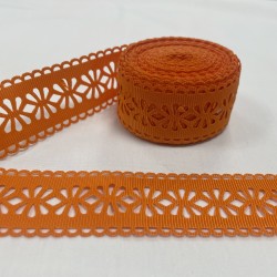 Ruban gros grain "Dentelle fleurie" orange