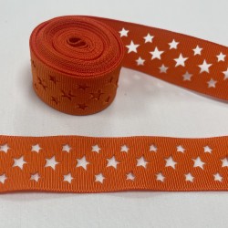 Ruban gros grain "Etoiles évidées" orange