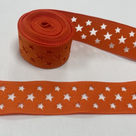 Ruban gros grain "Etoiles évidées" orange