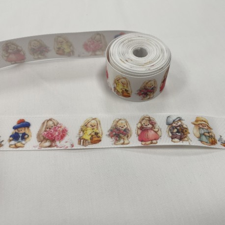 Ruban gros grain "Lapins printanier"