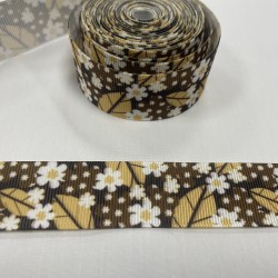 Ruban gros grain "Feuilles margerittes" marron