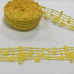 Ruban gros grain "Note de musique dentelle" Jaune