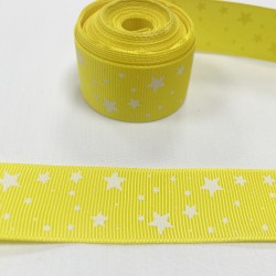 Ruban gros grain "Etoiles blanche" Jaune