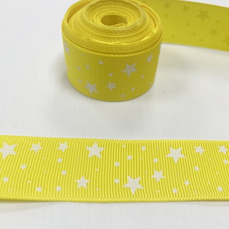 Ruban gros grain "Etoiles blanche" Jaune