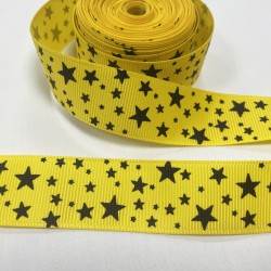 Ruban gros grain "Etoiles noire" Jaune