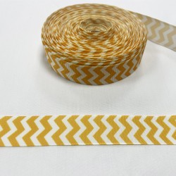 Ruban gros grain "Traits de chevrons jaunes"