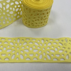 Ruban gros grain "Traits de chevrons jaunes"