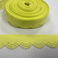 Ruban gros grain "Broderie anglaise jaune"