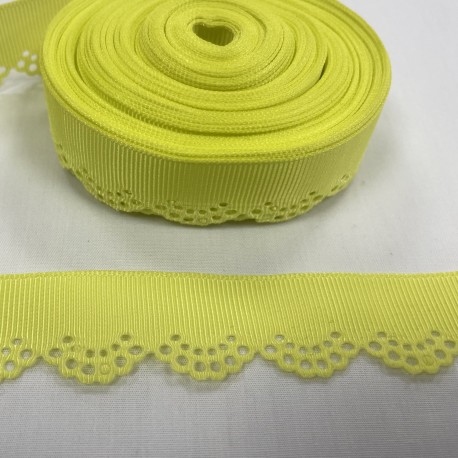 Ruban gros grain "Broderie anglaise jaune"