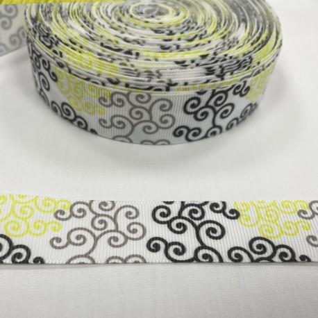 Ruban gros grain "Broderie anglaise jaune"