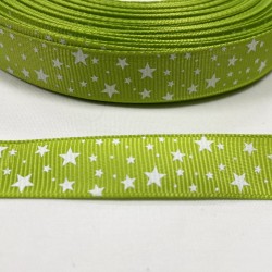 Ruban gros grain "Vert fluo étoile blanche"