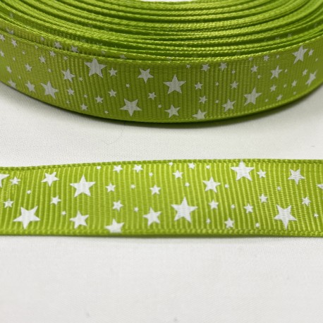 Ruban gros grain "Vert fluo étoile blanche"