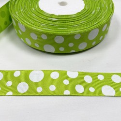 Ruban gros grain "Blanc poie vert fluo"