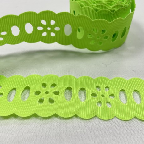 Ruban gros grain "Blanc poie vert fluo"