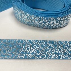 Ruban gros grain "Bleu dentelle cœur"