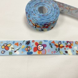 Ruban gros grain "bleu ciel argent"