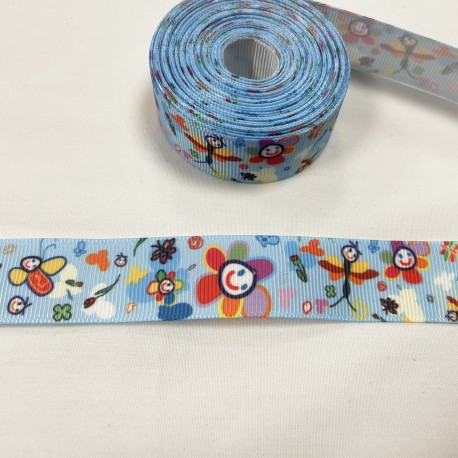 Ruban gros grain "bleu ciel argent"