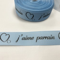 Ruban gros grain Bleu "J'aime papy"