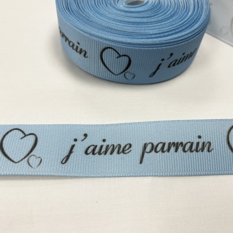 Ruban gros grain Bleu "J'aime papy"