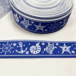 Ruban gros grain Bleu "Objets marins"