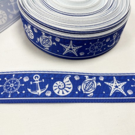 Ruban gros grain Bleu "Objets marins"