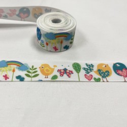 Ruban gros grain "Oiseaux du printemps"