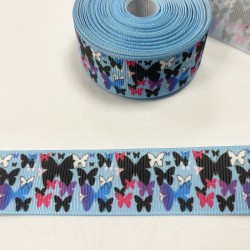 Ruban gros grain Bleu "Papillons"