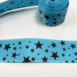 Ruban gros grain Bleu ciel "Etoiles noir"