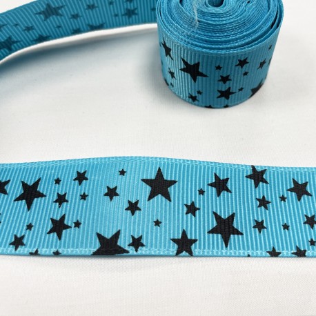 Ruban gros grain Bleu ciel "Etoiles noir"