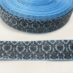 Ruban gros grain Bleu ciel "Etoiles noir"