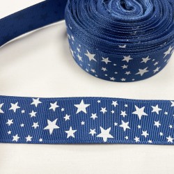 Ruban gros grain Bleu Marine "Étoile blanche"