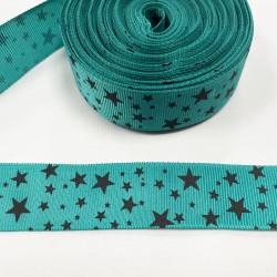 Ruban gros grain Vert bleu "étoiles noir"