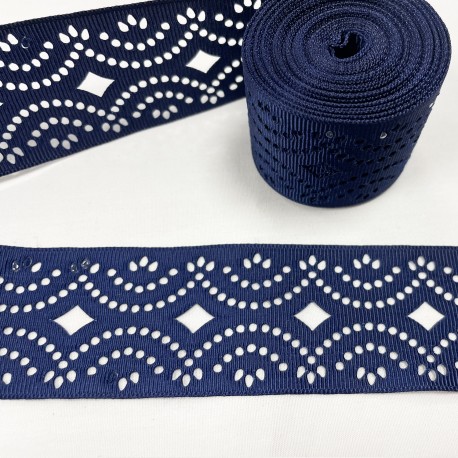 Ruban gros grain Bleu Marine "dentelle frise"