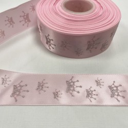 Ruban Satin Rose pale couronne argent