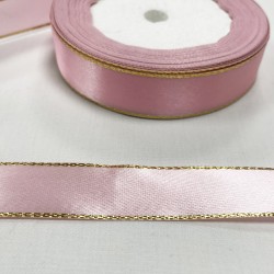 Ruban Satin Rose liseré or