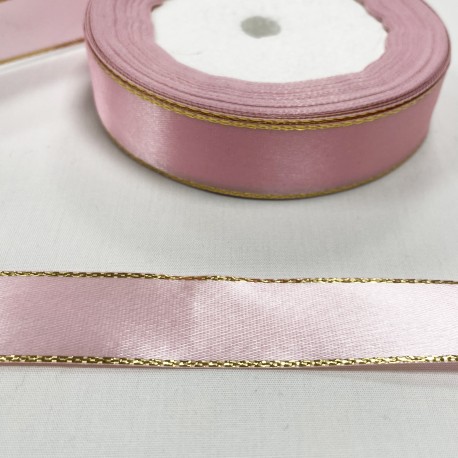 Ruban Satin Rose liseré or
