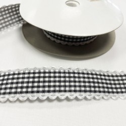 Ruban gros grain "Vichy noir dentel"