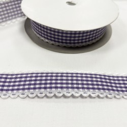 Ruban gros grain "Vichy Violet dentel"