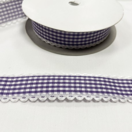 Ruban gros grain "Vichy Violet dentel"