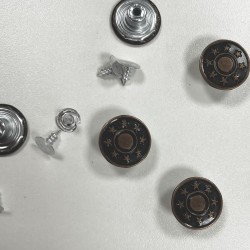 5 boutons JEANS "plat" 17mm ETOILES cuivre