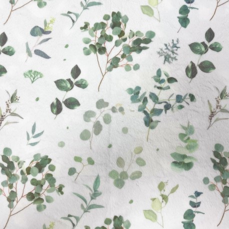 Tissus minkee velours "Branche d'Olivier"